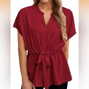 Red Women's Tie Waist Blouse